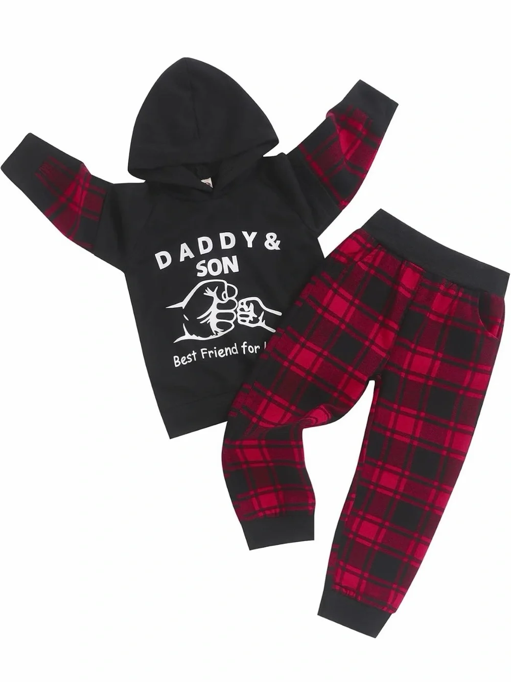 Daddy & Son Black and Red Plaid Kids Pajama Set